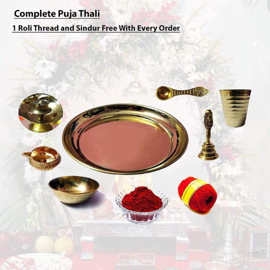 Pure Brass Special Puja Thali Set of 9 Items, for Diwali Poojan/Pooja Room/Diwali Gifting