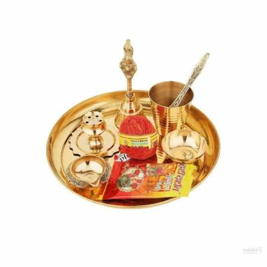 Pure Brass Special Puja Thali Set of 9 Items, for Diwali Poojan/Pooja Room/Diwali Gifting/navratri