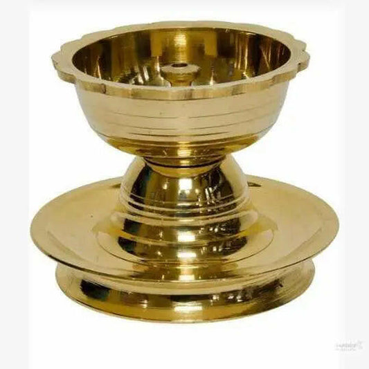 Pure Brass Udupi Nanda Table Diya, 2.5 inches, Brass, Pack of 1 pc