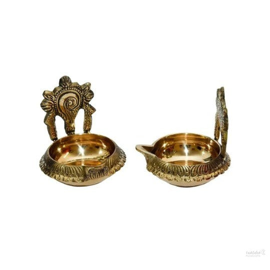 Pure brass shanku chakra kuber diya, 3 inches, pack of 1 pair