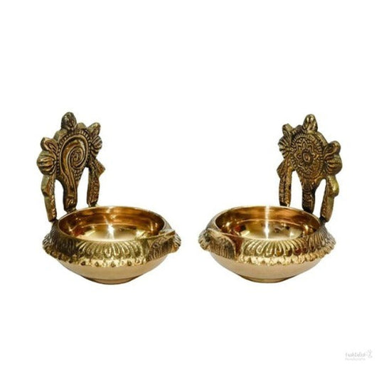 Pure brass shanku chakra kuber diya, 3 inches, pack of 1 pair