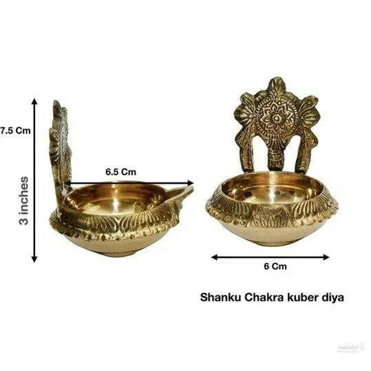 Pure brass shanku chakra kuber diya, 3 inches, pack of 1 pair