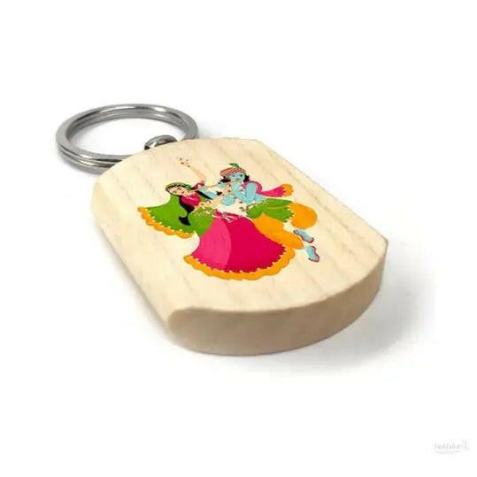 Radha Krishna Wooden Keychain Dharmik