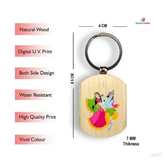 Radha Krishna Wooden Keychain Dharmik