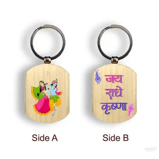 Radha Krishna Wooden Keychain Dharmik