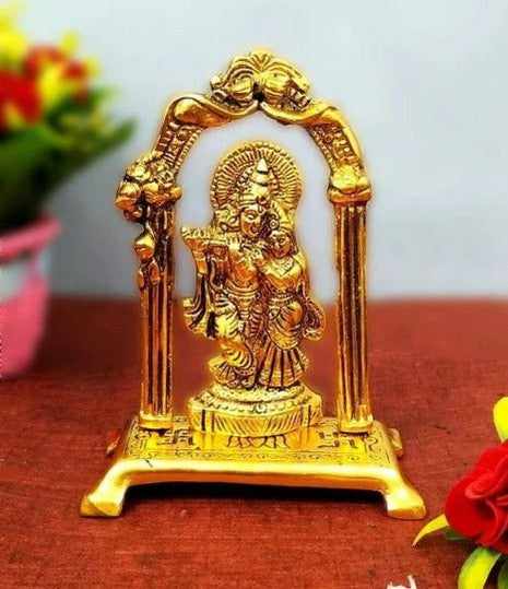 Radha krishna playing flute statue idol | kanhaiya ji murti | home figurine krishna janamasthmi 18cm metal, gold handmade