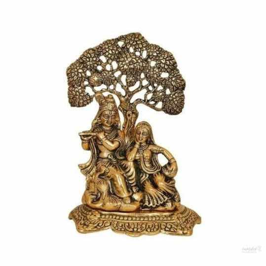 Radha krishna sitting under the tree playing flute statue idol | kanhaiya ji murti | figurine krishna janamasthmi 14cm metal, gold handmade