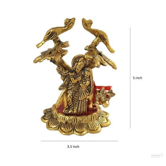Radha krishna with cow statue idol | kanhaiya ji murti | home figurine krishna janamasthmi 13cm metal, gold handmade