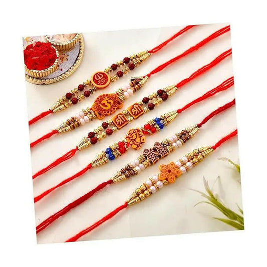 Fashtales Handicrafts Rakhi Combo of 6 rakhi set for brother Bhai Bhabhi Kids with Best Wishes Greeting Card, rakhi set of 6