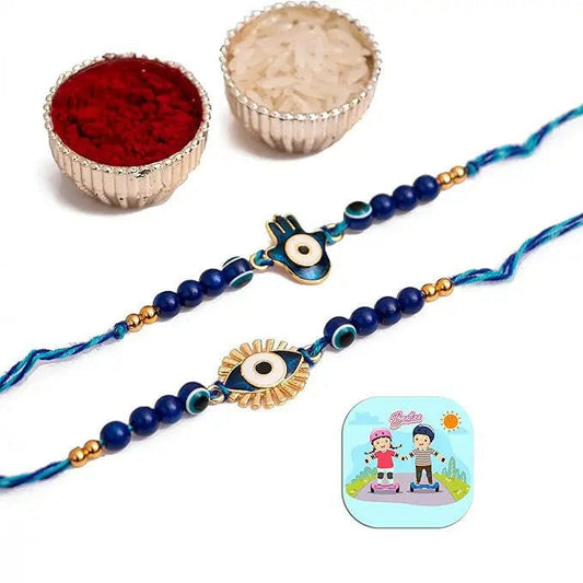 Fashtales Handicrafts Rakhi Evil Eye Rakhi Set of 2 for Brother Bhaiya Designer Rakhi for Boy Kids Rakshabandhan Rakhi Evil Eye Hamsa Hand Rakhi Set Rakhi with Magnet