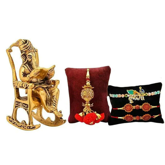Fashtales Handicrafts Rakhi Gift for Brother Bhaiya Bhabhi Raksha Bandhan rakhi for brother With Ganesha - Rakhi Gifts for Bhaiya Bhabhi - Ganesha Idol Statue/Greeting Card/Lumba Rakhi/Krishna Rakhi/Rudraksh Rakhi (Type2)