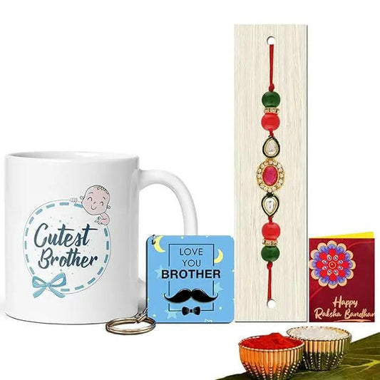 Fashtales Handicrafts Rakhi for Brother | Pack of 5 | Rakhi for Brother With Gift Combo Set | Rakhi Gift Hamper | Rakhi Gift For Brother (MUG-3-C24)