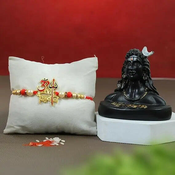 Fashtales Handicrafts Rakhi for Brother with Gift - Premium Rakhi for Bhaiya Men with Adiyogi Idol Statue and Card - Bracelet Rakhi for Brother