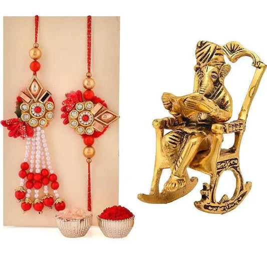 Fashtales Handicrafts Raksha Bandhan Rakhi Combo Set Brother - Rakhi Gifts for Bhaiya Bhabhi - Ganesha Idol Statue/Greeting Card/Lumba Rakhi/Krishna Rakhi/Rudraksh Rakhi (Type1)