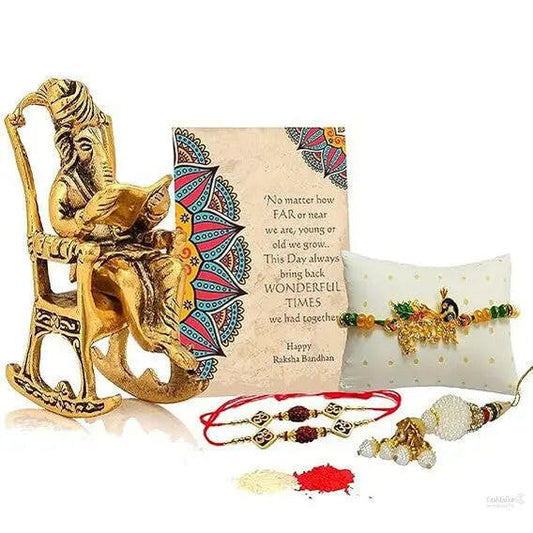 Fashtales Handicrafts Raksha Bandhan Rakhi Combo Set Brother - Rakhi Gifts for Bhaiya Bhabhi - Lord Ganesha Idol Statue/Special Greeting Card/Lumba Rakhi/Krishna Rakhi/Rudraksh Rakhi