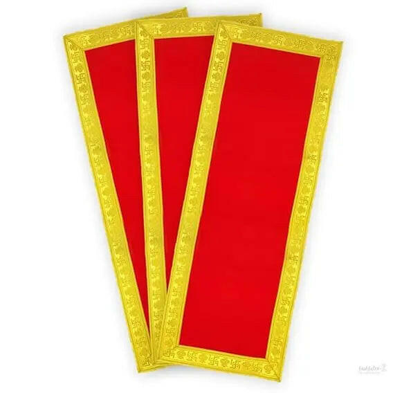 Fashtales Handicrafts (10 x 30 Inch) Long Length Red Velvet Pooja Aasan Cloth/Chowki Aasan Kapda/Big Size Plain Altar Cloth for Home Mandir, Temple and Pooja Ghar - Pack of 3