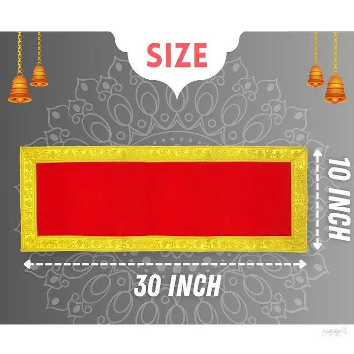 Fashtales Handicrafts (10 x 30 Inch) Long Length Red Velvet Pooja Aasan Cloth/Chowki Aasan Kapda/Big Size Plain Altar Cloth for Home Mandir, Temple and Pooja Ghar - Pack of 3