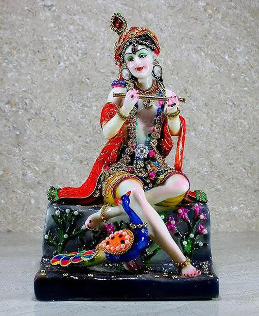 Fashtales Handicrafts Resin Krishna with Peacock Murti Idol Statue (12.5")