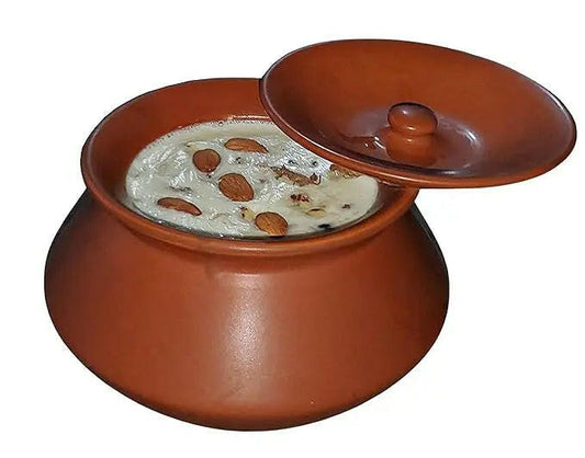 Round with Lid Clay Dahi Handi, 1 Ltr, 1 Piece, Brown Fashtales Handicrafts