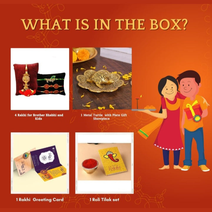 Fashtales Handicrafts Good Luck Rakhi for Brother and Bhabhi, Rakshabandhan Gifts Combo Rakhi for Rakshabandhan Gifts for Bhaiya Bhabhi - Tortoise Vastu Gift, Fengshui Showpiece (M1- Family Combo)