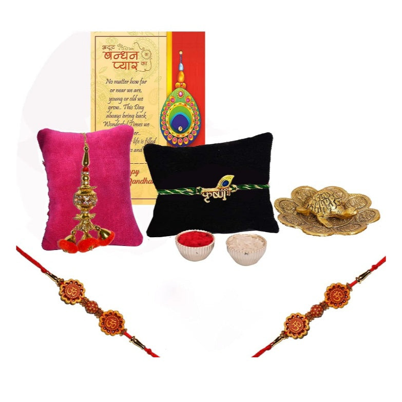 Fashtales Handicrafts Good Luck Rakhi for Brother and Bhabhi, Rakshabandhan Gifts Combo Rakhi for Rakshabandhan Gifts for Bhaiya Bhabhi - Tortoise Vastu Gift, Fengshui Showpiece (M1- Family Combo)