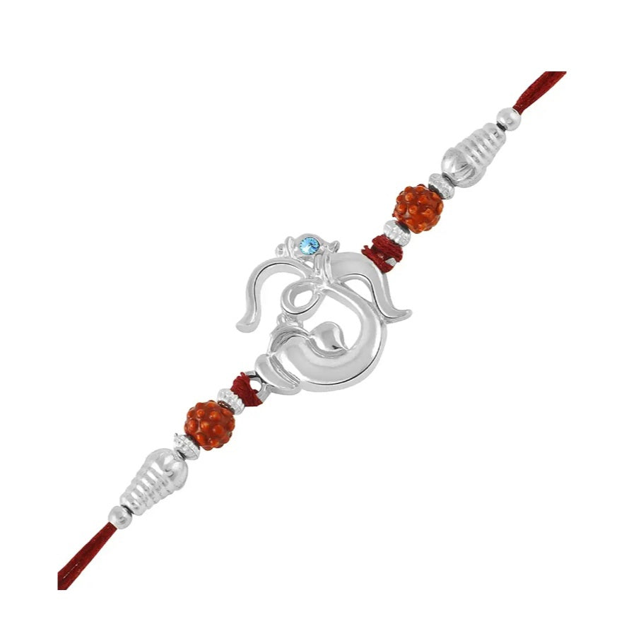 Fashtales Handicrafts Mens Rhodium Plated Rakshabandhan Combo Set Of 2 Auspisious Om And Ganesha Alloy Rakhi Bracelet- Rakhi For Brother, Bhaiya, Bhai Co1000404