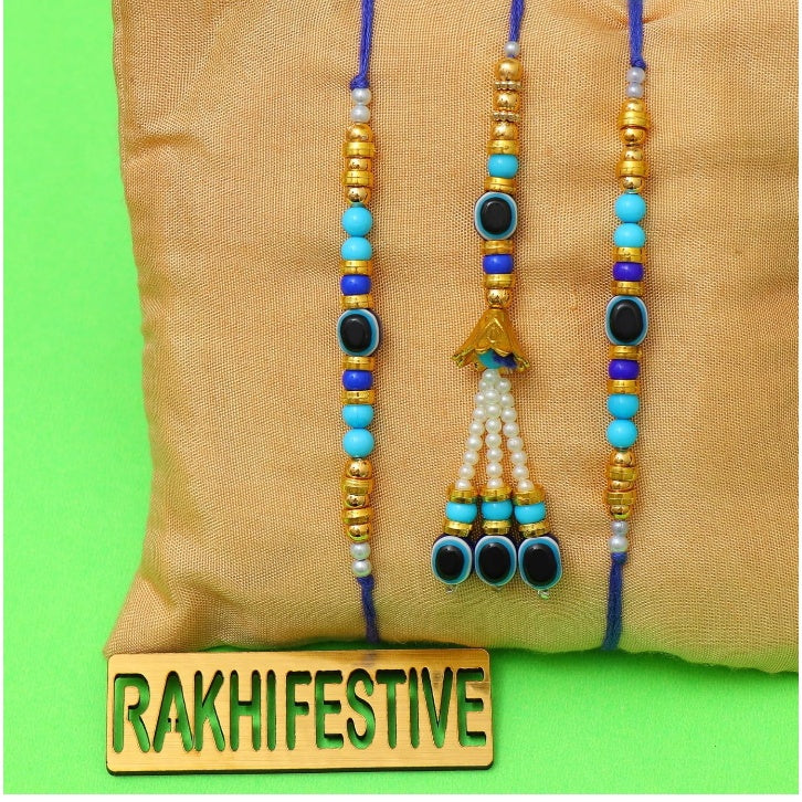 Fashtales Handicrafts Evil Eye Rakhi For Brother And Bhabhi Polyresin Eco Friendly Designer Bracelet Rakhi For Bhaiya Bhabhi and Kids Set Of 3