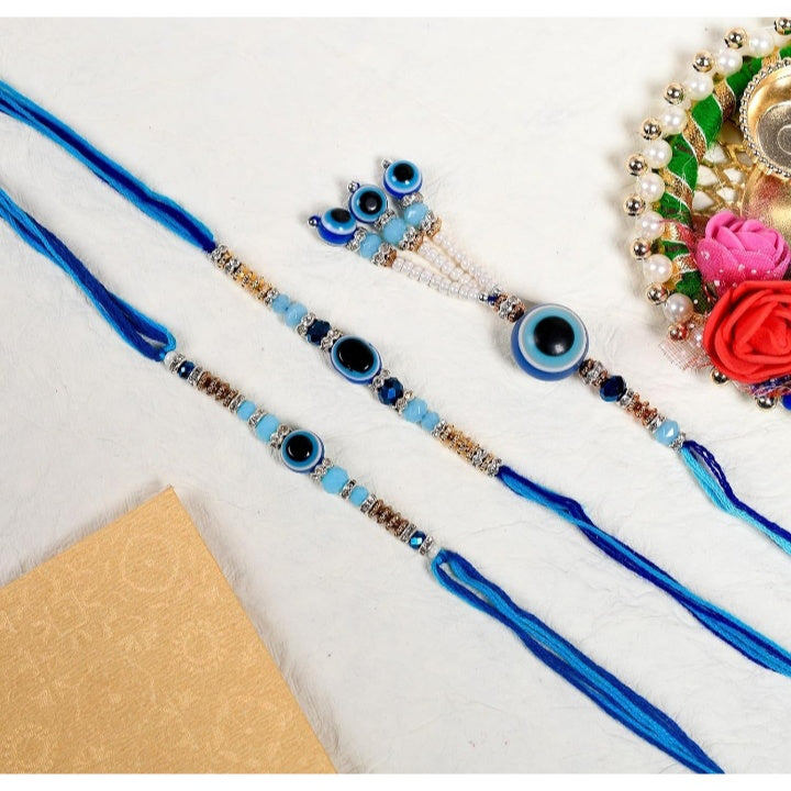 Fashtales Handicrafts Evil Eye Rakhi For Brother And Bhabhi Polyresin Eco Friendly Designer Bracelet Rakhi For Bhaiya Bhabhi and Kids Set Of 3