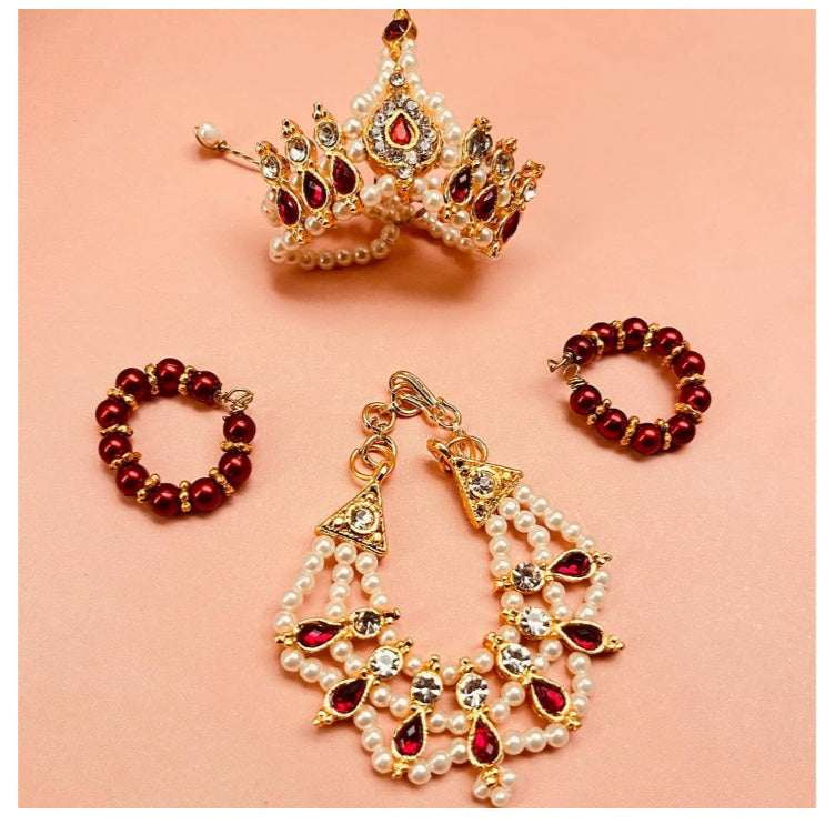 Fashtales Handicrafts Pearl & Stone Laddoo Gopal Jewellery Set for God Idols Decoration | Idol Height 3-5 inches