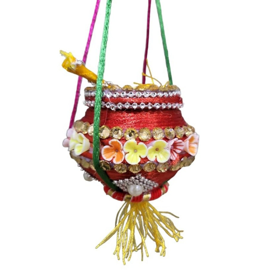 Fashtales Handicrafts Dahi Handi/Maakhan Matki for car or Home Hanging/Maakhan Matki for Janmashtami/Decorated Matki for Laddu Gopal