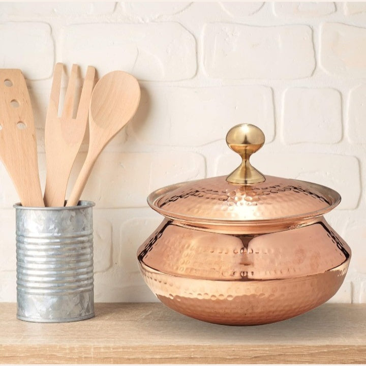 Fashtales Handicrafts Copper Handi/Sipri with Lid for Cooking & Serving