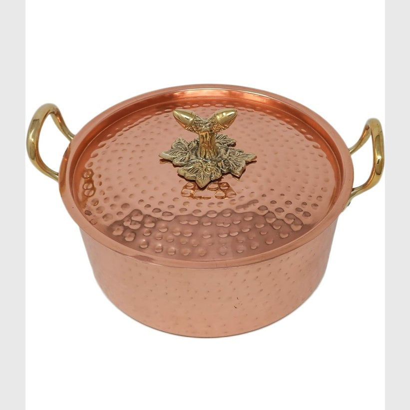 Fashtales Handicrafts Copper Cookware Pot with Brass Handles Indian Kitchen Utensil, Hand Hammered, Capacity 4500 ml (Gold)