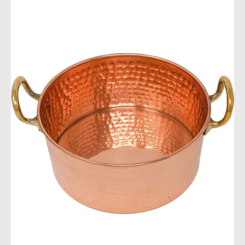 Fashtales Handicrafts Copper Cookware Pot with Brass Handles Indian Kitchen Utensil, Hand Hammered, Capacity 4500 ml (Gold)