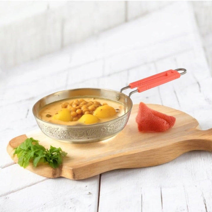 Fashtales Handicrafts Pure Brass Frypan Fryingpan for Cooking & Serving Brassware Dinnerware 1000 ML