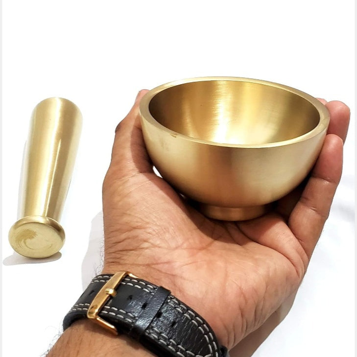 Fashtales Handicrafts Pure Brass Imam Dasta/Mortar and Pestle Set/Ohkli Musal/Kharal- 4 Inches