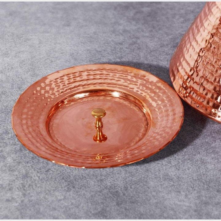 Fashtales Handicrafts Pure Copper Handi for Cooking, Copper Utensil with Tin Lining and Lid, Hammered Copper Cookware,Volume- 4.1 Liters (Pack of 1)