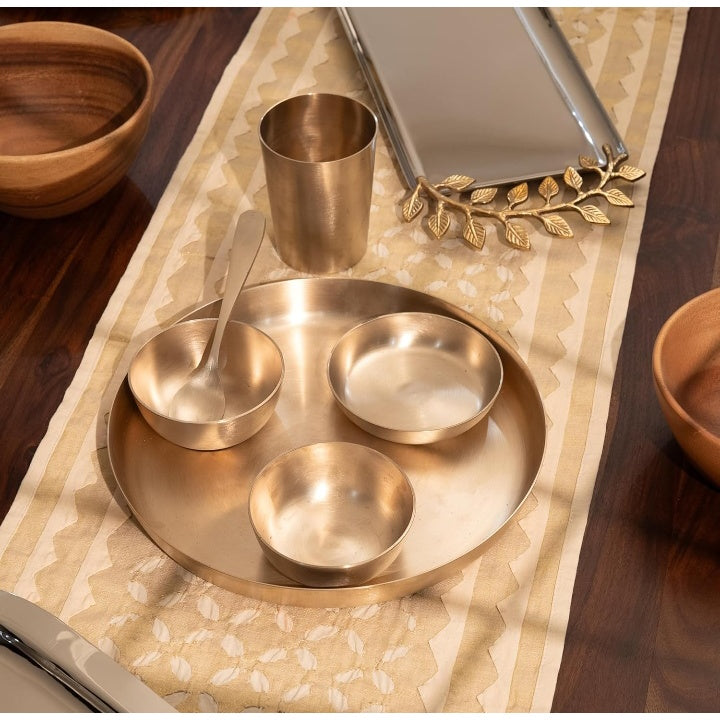 Fashtales Handicrafts 36-Piece Kansa Dinner Set | Matte Finish | 6 Plate (10.5" Thali), 12 Bowls, 6 Glass, 6 Sweet Dish Plate, 6 Spoon | Authentic Indian Dining Collection - Bronze Dinner Set (कांसा)