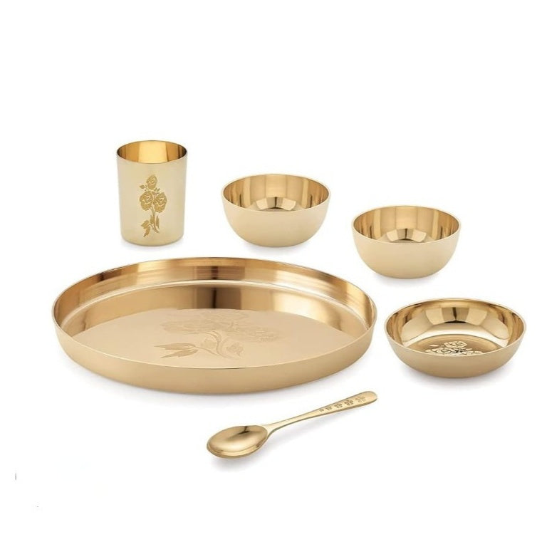 Fashtales Handicrafts Kansa/Bronze Finish Bhojan/Dinner/Thali Set,6 Pieces 10 Inch (Weight- 1400 Gm)