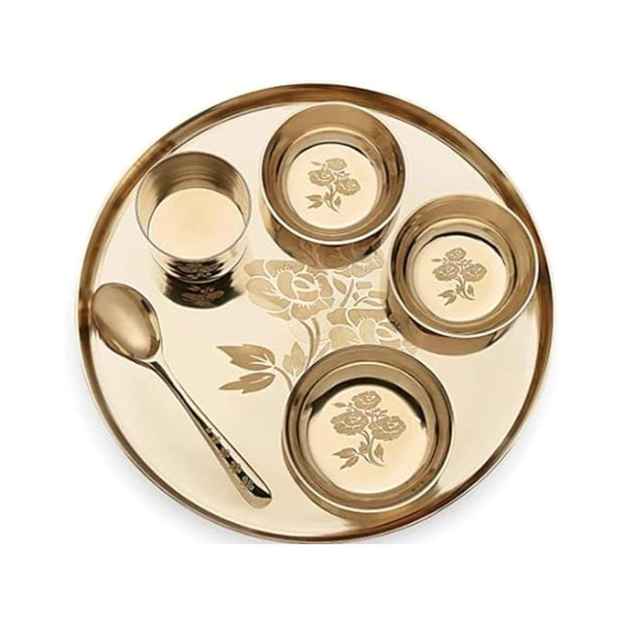 Fashtales Handicrafts Kansa/Bronze Finish Bhojan/Dinner/Thali Set,6 Pieces 10 Inch (Weight- 1400 Gm)