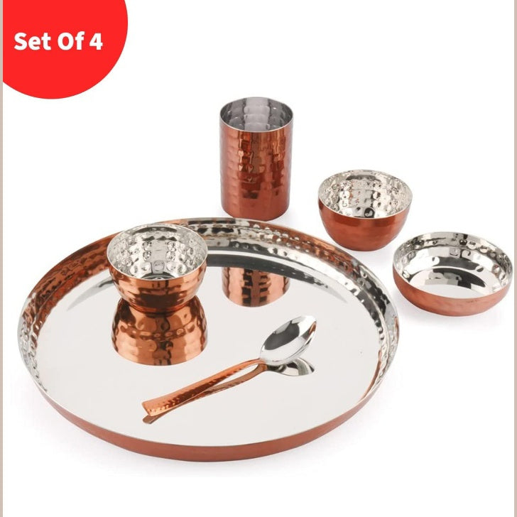 Fashtales Handicrafts Copper Hammered Steel Dinner, Luxury Design, Dinner Set for Home, Gifting, House Warming, Heavy Dinner Set, Copper Finish - Made in India (4)