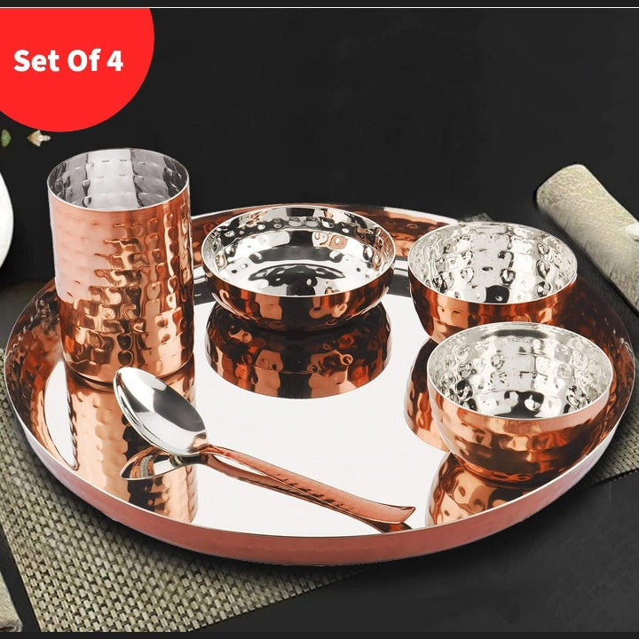 Fashtales Handicrafts Copper Hammered Steel Dinner, Luxury Design, Dinner Set for Home, Gifting, House Warming, Heavy Dinner Set, Copper Finish - Made in India (4)