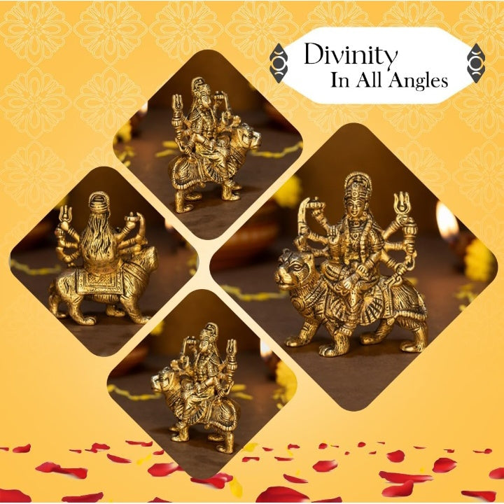 Fashtales Pure Brass Durga Maa Idol (Size: 12.8 cm) | Durga Mata Murti for Home Decor & Puja Room | Mata Rani Murti for Office Desk | Maa Durga Murti for Gift | Sherawali Mata Murti