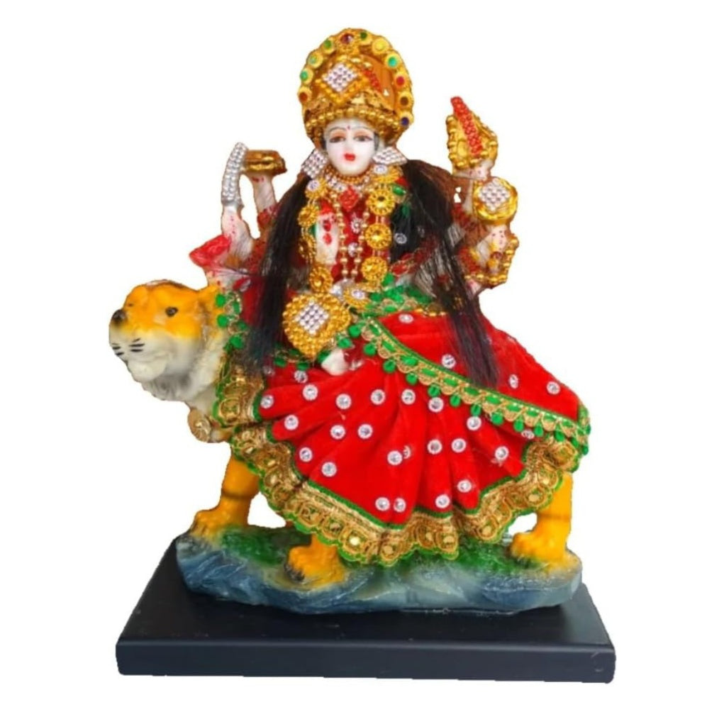 Fashtales Handicrafts Marble & Polyresin Durga Maa Idol Sherawali Mata,1 Piece, Size 18 x 10 x 22 cm, Multicolor