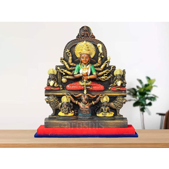 Fashtales Handicrafts Maa Durga Murti 14 inch | Durga Idol | Durga Mata Murti | Durga Statue | Durga Full Family | Durga Murty | Sherawali Maa Murti for Gifting & Home Decor | Polyresin Statue