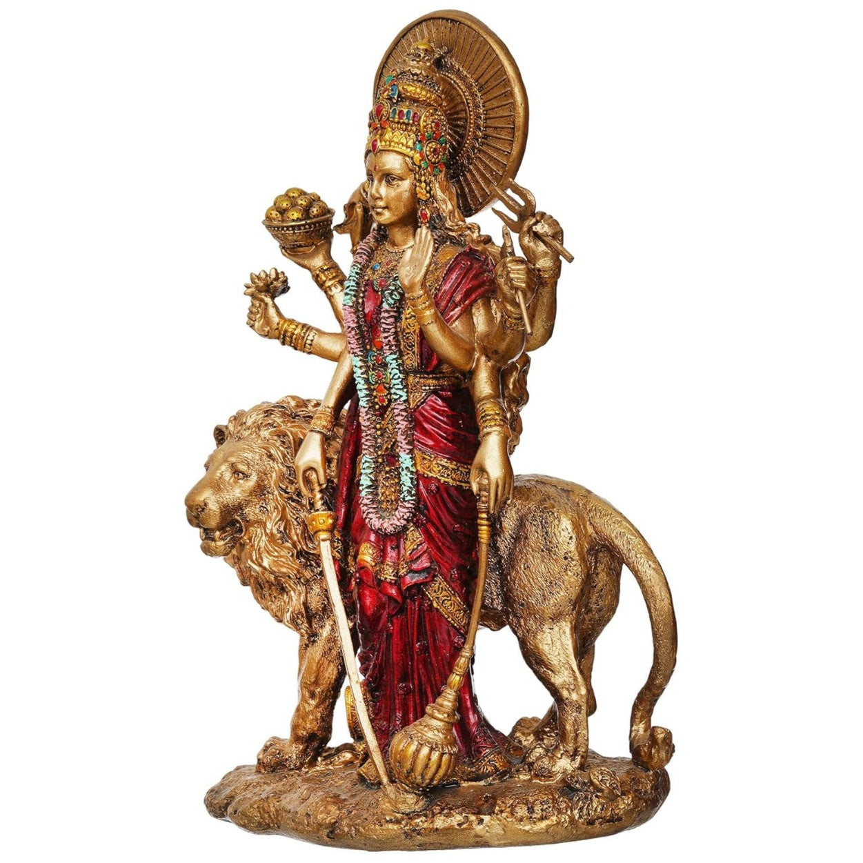 Fashtales Handicrafts Beautiful Maa Durga Sherawali MATA Metal with Crystal Diamond Studded God Idol Showpiece for Pooja