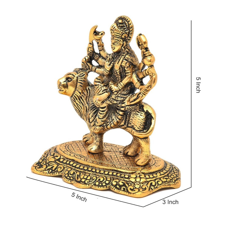 Fashtales Handicrafts Metal Statue Idol of Sherawali MATA Murti Goddess Durga Maa (4.25 x 3.75 x 2) inch, Weight 450 Grams - Golden Color, 1 Piece