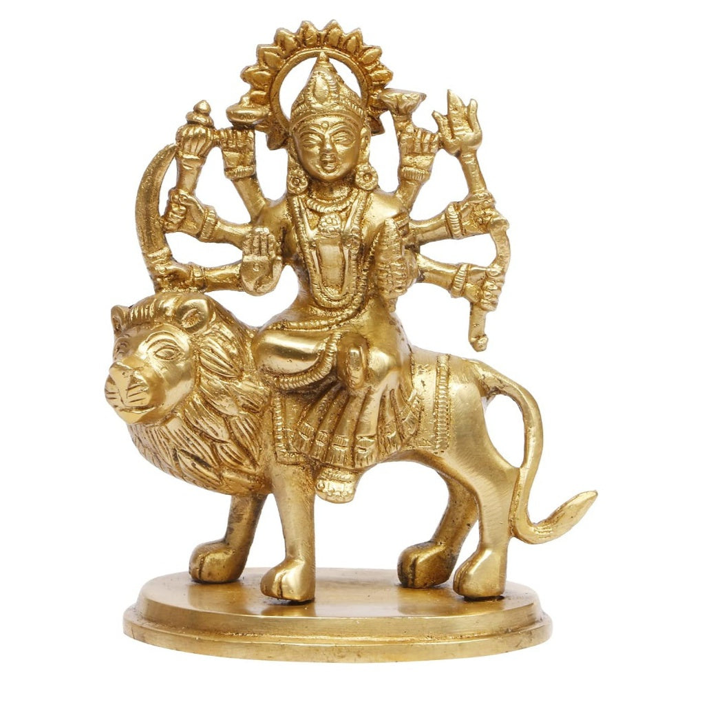 Fashtales Handicrafts Brass Durga Ma Murti Sherawali MATA Ambe Maa Idol Statue God Statue MATA Rani Puja Vastu Showpiece Pooja Gift Item 5.5 Inch