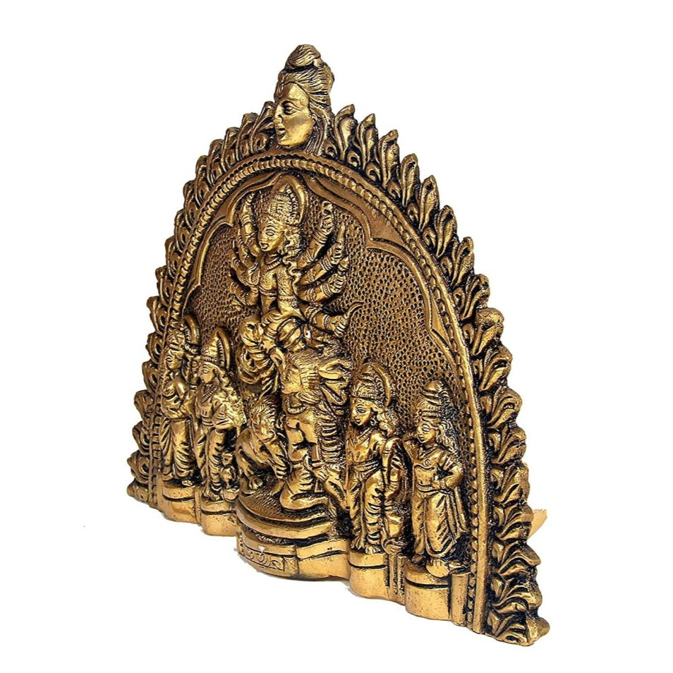 Fashtales Handicrafts Brass Idol Statue of MATA Sherawali Maa Durga Goddess Mahisasur Mardani for Temple 9 Inches