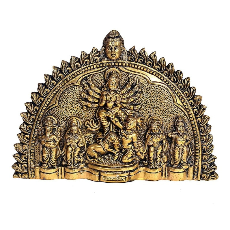 Fashtales Handicrafts Brass Idol Statue of MATA Sherawali Maa Durga Goddess Mahisasur Mardani for Temple 9 Inches