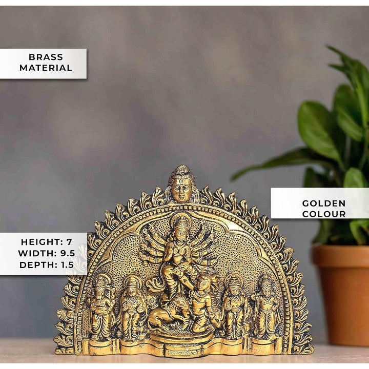 Fashtales Handicrafts Brass Idol Statue of MATA Sherawali Maa Durga Goddess Mahisasur Mardani for Temple 9 Inches